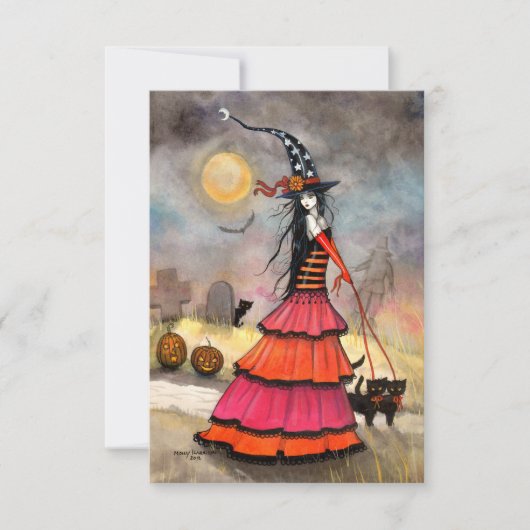 ハロウィーンの散策ファンタジーの魔女と猫 カード (正面)