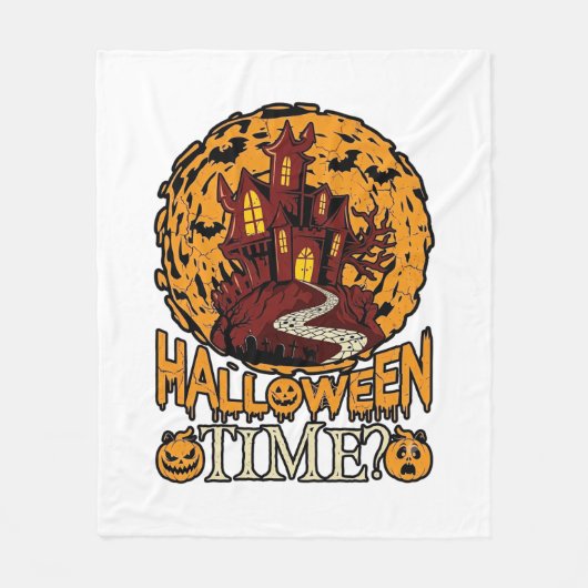 ハロウィーンの時間 幽霊の館 満月 カボチャ フリースブランケット (正面)