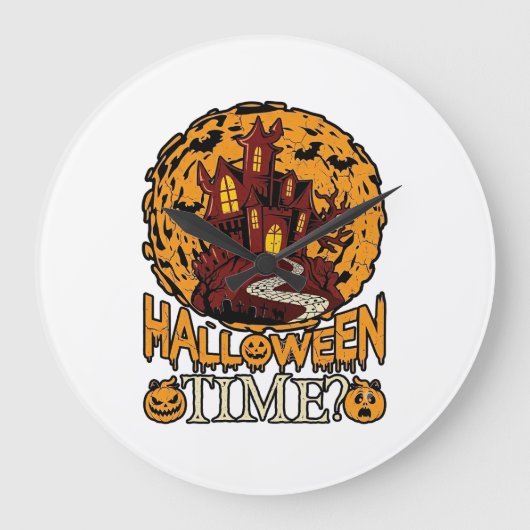 ハロウィーンの時間 幽霊の館 満月 カボチャ ラージ壁時計 (正面)