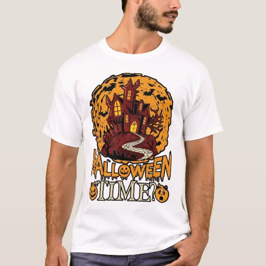 ハロウィーンの時間 幽霊の館 満月 カボチャ Tシャツ (正面)