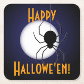 ハロウィーンの月とクモのイラスト スクエアペーパーコースター (正面)