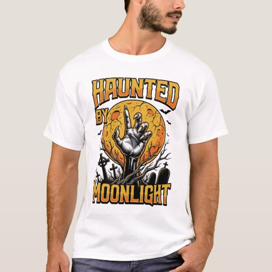 ハロウィーンの月のお墓のビンテージ風彫刻Tシャツ_1 Tシャツ (正面)