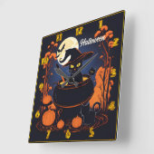 ハロウィーンの月の下で黒い猫を醸造するポーション スクエア壁時計 (傾斜)