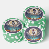 ハロウィーンの月下で踊るスケルトン ポーカーチップ (積み重ね)