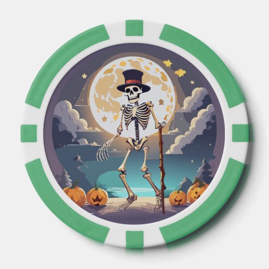 ハロウィーンの月下で踊るスケルトン ポーカーチップ (正面)