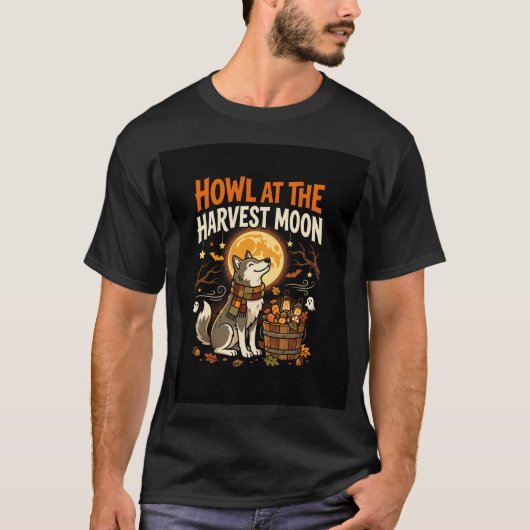 ハロウィーンの月明かりの犬の祝祭 Tシャツ (正面)