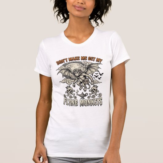 ハロウィーンの月 フライングモンキー スカル Tシャツ (正面)