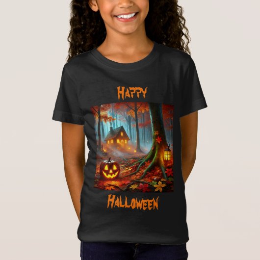 ハロウィーンの森に不気味あるジャック・オランタン Tシャツ (正面)