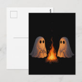 ハロウィーンの森のキャンプファイヤーと幽霊のイラスト ポストカード (正面/裏面)