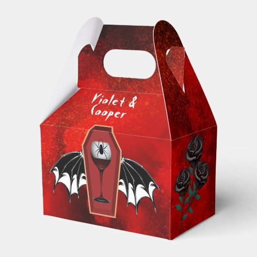 ハロウィーンの棺とこうもりウィングレッドブラック結婚ズ フェイバーボックス (正面サイド)