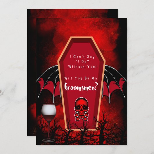 ハロウィーンの棺の翼は私のgroomsmenになる 招待状 (正面/裏面)