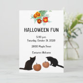 ハロウィーンの楽しみ 黒い子猫たち かぼちゃとマリーゴールド 招待状 (スタンド正面)