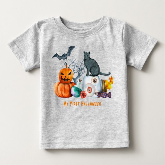 ハロウィーンの構図マイ初のハロウィーン ベビーTシャツ (正面)