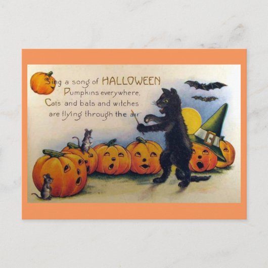 ハロウィーンの歌を歌うヴィンテージ ポストカード (正面)