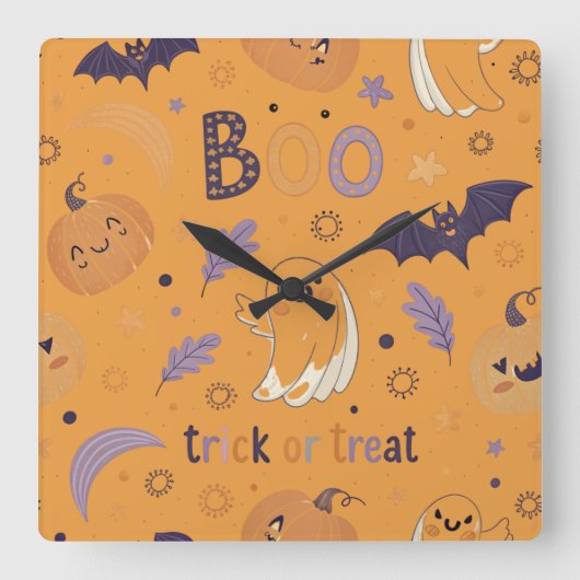ハロウィーンの正方形の壁時計 スクエア壁時計 (正面)