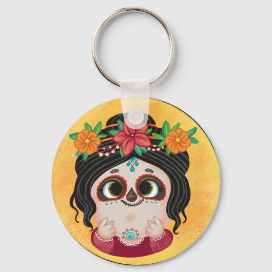 ハロウィーンの死んだ日のかわいい女の子 キーホルダー (正面)