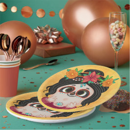 ハロウィーンの死んだ日のかわいい女の子 ペーパープレート