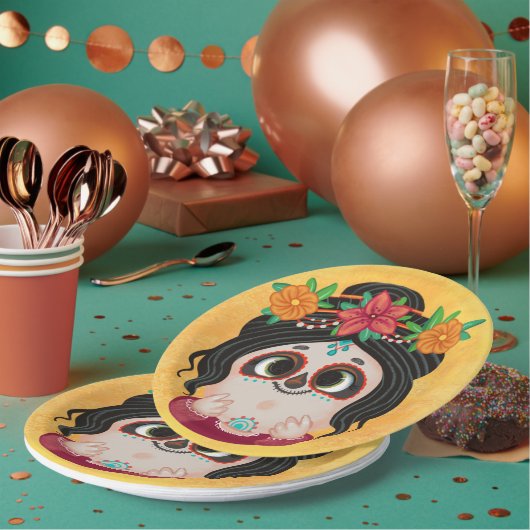 ハロウィーンの死んだ日のかわいい女の子 ペーパープレート (複数)