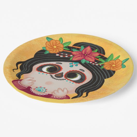 ハロウィーンの死んだ日のかわいい女の子 ペーパープレート (アングル)