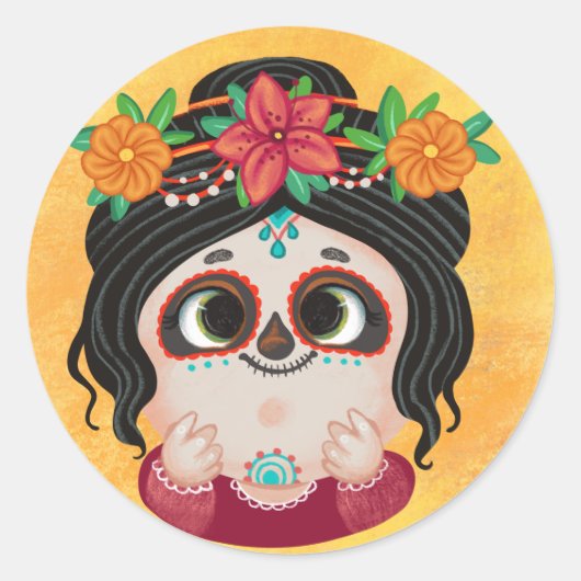 ハロウィーンの死んだ日のかわいい女の子 ラウンドシール (正面)