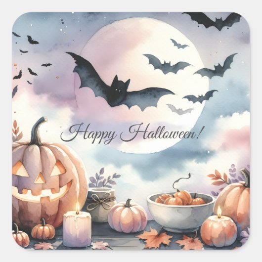 ハロウィーンの水彩画 スクエアシール (正面)