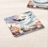 ハロウィーンの水彩画 スクエアペーパーコースター (アングル)