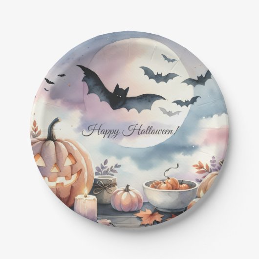 ハロウィーンの水彩画 ペーパープレート (正面)