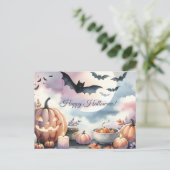 ハロウィーンの水彩画 ポストカード (スタンド正面)