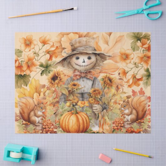 ハロウィーンの水彩葉とかかしのデコページ 薄葉紙 (クラフト)