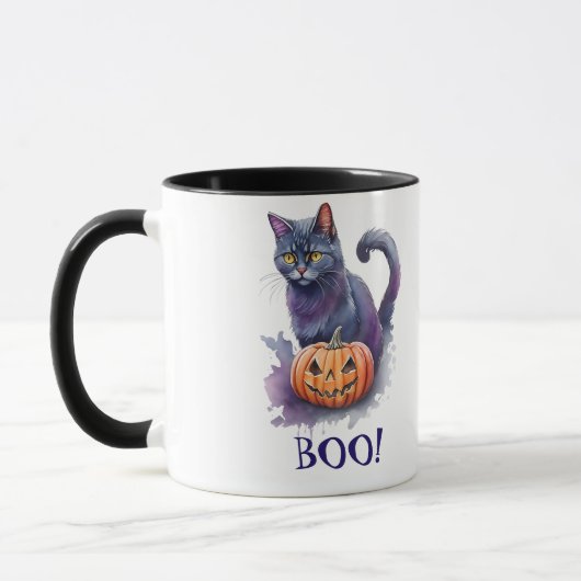 ハロウィーンの水彩黒猫カボチャ マグカップ (左)