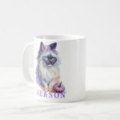 ハロウィーンの水色のバードマンキャットとカボチャ コーヒーマグカップ (正面左)