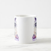 ハロウィーンの水色のバードマンキャットとカボチャ コーヒーマグカップ (中央)