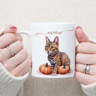 ハロウィーンの水色のベンガル猫とカボチャ コーヒーマグカップ