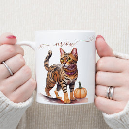ハロウィーンの水色のベンガル猫とカボチャ コーヒーマグカップ