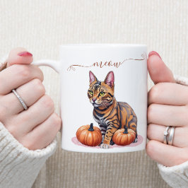ハロウィーンの水色のベンガル猫とカボチャ コーヒーマグカップ