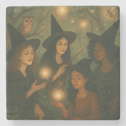 ハロウィーンの油絵と魔女の森 ストーンコースター (正面)