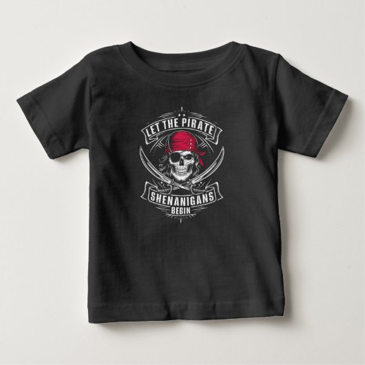 ハロウィーンの海賊の騒動が始まる ドクロ ベビーTシャツ (正面)