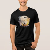 ハロウィーンの満月のこうもりは怖い夜の不気味なレイヴン トライブレンドＴシャツ (正面)