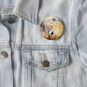 ハロウィーンの満月のこうもりは怖い夜の不気味なレイヴン 缶バッジ (インサイチュ)