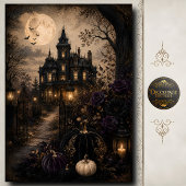 ハロウィーンの満月のビクトリア調のお化け屋敷 薄葉紙