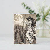 ハロウィーンの満月の上の街の魔女 ポストカード (スタンド正面)