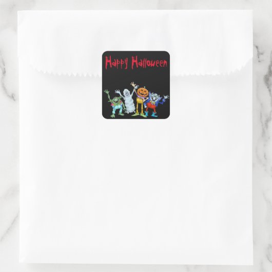 ハロウィーンの漫画の生き物が手を振って、シール。 スクエアシール (バッグ)