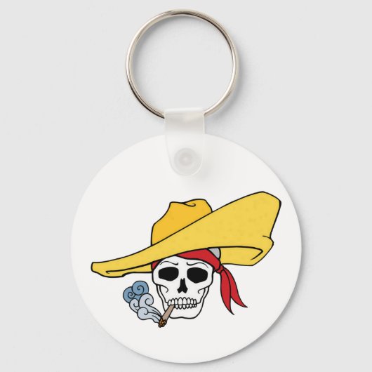 ハロウィーンの煙を吐くドクロのバンダナ漫画 キーホルダー (正面)