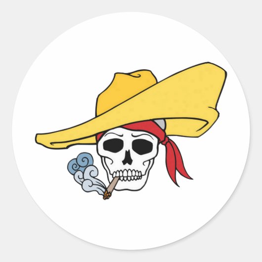 ハロウィーンの煙草を吸うドクロのバンダナ漫画 ラウンドシール (正面)