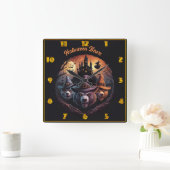 ハロウィーンの熊が不気味な月の下に呪文を投げ込む スクエア壁時計 (ホーム)