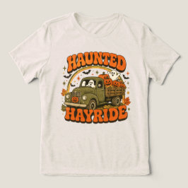 ハロウィーンの牧草輸送のビンテージトラックとカボチャ トライブレンドTシャツ