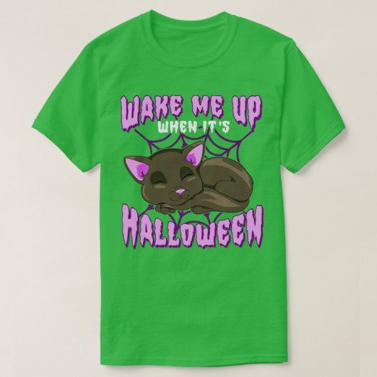 ハロウィーンの猫のユーモアを浮かべて目を覚まおもしろいせ Tシャツ (デザイン正面)
