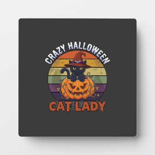 ハロウィーンの猫好きのための黒いカボチャの魔女の帽子 フォトプラーク (正面)