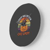 ハロウィーンの猫好きのための黒いカボチャの魔女の帽子 ラージ壁時計 (傾斜)