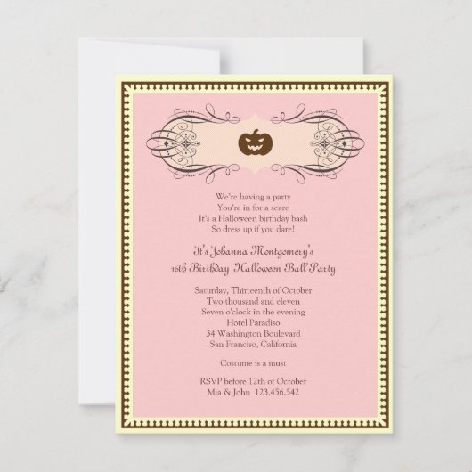 ハロウィーンの玉装束の甘い16パーティー 招待状 (正面)